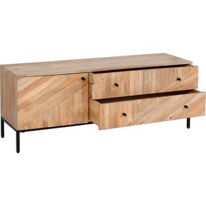 TV-rek MCW-L95, TV-standaard TV-tafel lowboard TV-meubel ladekast, massief mangohout 56x145x43cm MVG, naturel