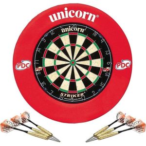 Unicorn - Striker Home Dartset - Dartbord met Beschermring en 2 sets Dartpijlen - Rood