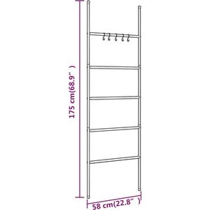 vidaXL - Handdoekenrek - ladder - met - 5 - lagen - 58x175 - cm - ijzer - zwart