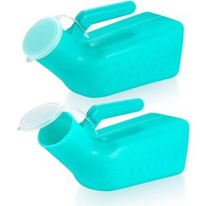 Ultiluxe® Urineflessen 2 stuks - Groen - 1000 ml - Draagbare opvang fles - Urine fles met handvat - 1 liter urinaal met dop - Bedfles voor volwassenen, senioren, kinderen - Urinoir voor mannen - Kunststof plasfles - Urinelfles met deksel