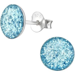 Aramat jewels ® - Glitter oorbellen rond 925 sterling zilver blauw 7mm dames
