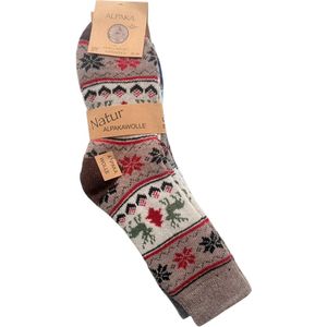 Alpaca Wollen Sokken maat 35-38 Kerstsokken Pak van 3 paar kleuren beige, grijs & blauw