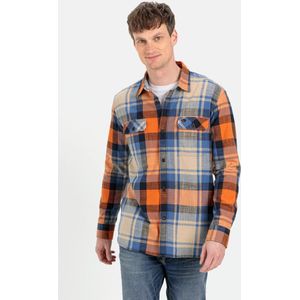 camel active Geruit overhemd van zuiver katoen - Maat menswear-6XL - Blauw-Oranje