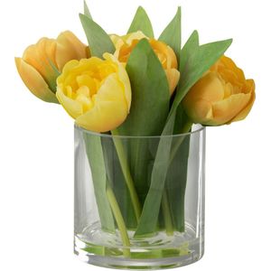 J-Line Tulpen In Vaas Rond Plastiek Glas Geel Small