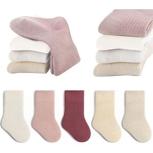 5 paar - sokken - babysokjes - kindersokken - zachte katoenen sokken - elastische babysokken in effen kleuren - voor kinderen , jongens , meisjes - roze groep - M - Geschikt voor kinderen van 1-3 jaar