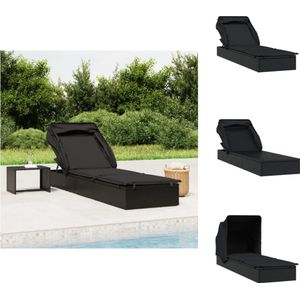 vidaXL Ligbed - Ligbedden - Tuinstoel - Relaxstoel - Ligbed met inklapbaar dak 213x63x97 cm poly rattan zwart