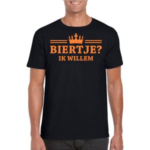 Bellatio Decorations Koningsdag shirt voor heren - biertje - zwart - glitters - feestkleding L