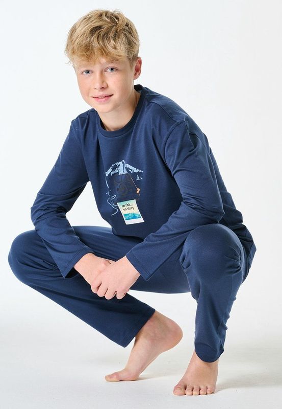 Schiesser - Jongenspyjama Set - Donkerblauw - 100% Biologisch Katoen