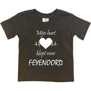 Rotterdam Kinder t-shirt | Feyenoord ""Mijn hart klopt voor FEYENOORD"" | Verjaardagkado | verjaardag kado | grappig | jarig | Rotterdam | Feyenoord | cadeau | Cadeau | Zwart/wit | Maat 122/128