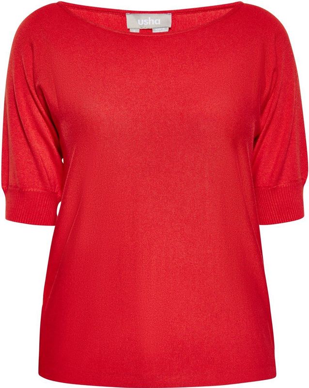 Trui - Effen - Viscose - Pofmouwen - Boothals - Normale Pasvorm - Halve Mouw