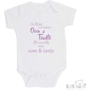 100% katoenen Romper ""De liefste en leukste Oom & Tante zijn toevallig mijn Oom & Tante"" Meisjes Katoen Wit/lila Maat 62/68