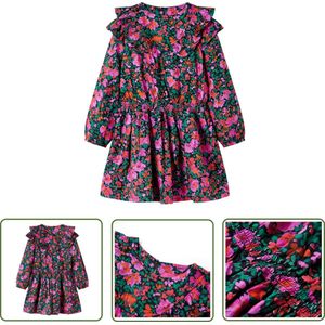 vidaXL Meisjesjurk - Kinderjurk - Kinderjurk met lange mouwen 92 felroze - Roze Jurk - Langmouwig Jurkje - Kindermode