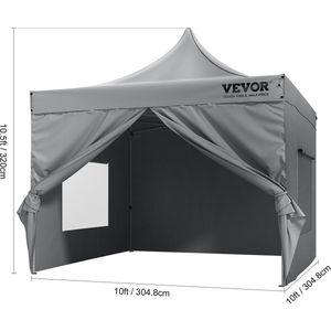 Vevor Partytent waterdicht - Paviljoen - luifel tent met zijwanden - luxe tuintent - easy up - stevige party tent 3 x 3 m - kwalitatief - zilvergrijs