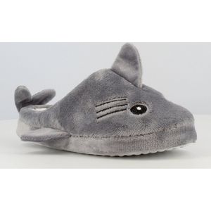 Hippe en leuke kinder pantoffels instappers haai - zeer zacht - fun factor - voor jongens en meisjes - grijs - maat 28