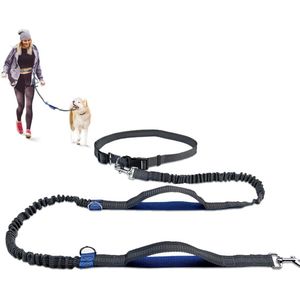 165-240 cm intrekbare riem met dubbele handgreep en tailleriem, elastische en reflecterende looplijn, premium hondenriem voor hardlopen, wandelen, jogging hondenriem voor grote en middelgrote