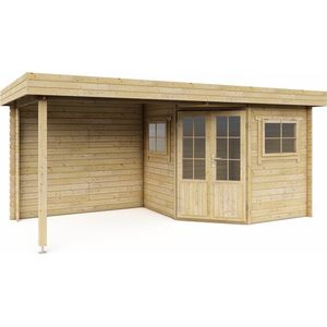 Interflex tuinhuis met overkapping - blokhut - geïmpregneerd hout - inclusief dakbedekking - 500 x 250 cm - 2556Z