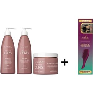 L'ANZA Healing Curls Care Set - 236+236+177ml + Tangle Teezer