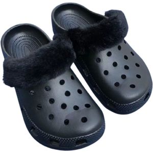 Klomp bontje zwart uitneembaar - bontje voor klompen - warme bontje - schoendecoratie - tuinklomp