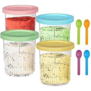Ninja Ice Creami bakken 4 stuks - inclusief deksels en lepels - Blauw, Roze, Geel, Groen