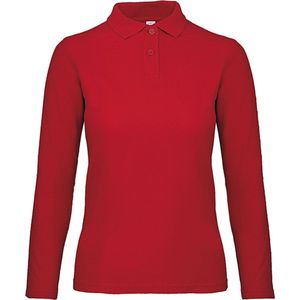 Dames Long Sleeve Polo ID.001 Rood merk B&C maat M