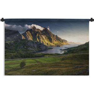 Wandkleed Lofoten eilanden Noorwegen - Wolken boven het landschap van de Lofoten Wandkleed katoen 150x100 cm - Wandtapijt met foto