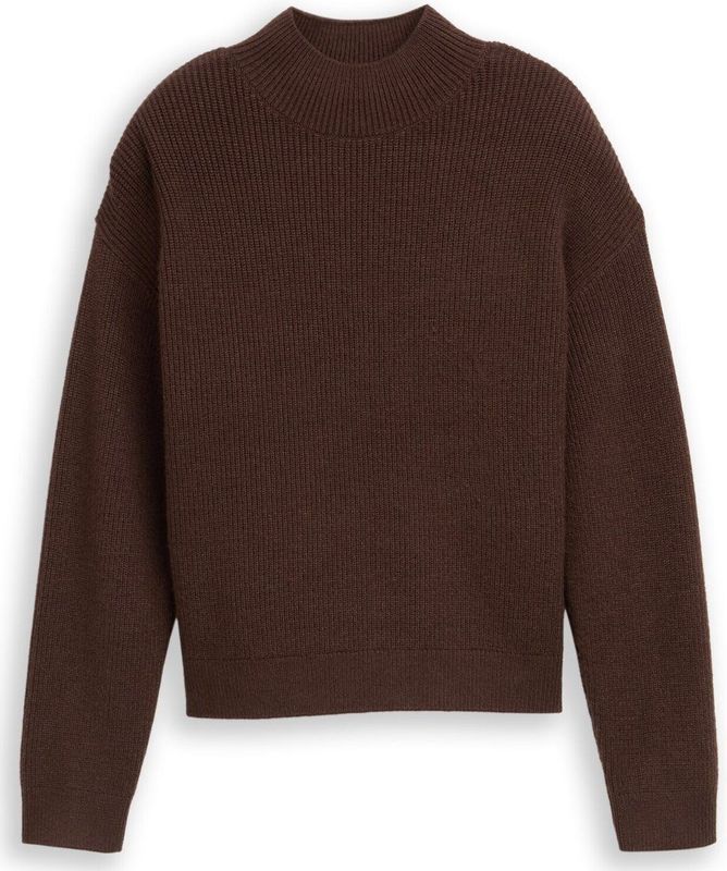 Tom Tailor - Gebreide Trui - Soft Chocolate Brown - Met Ribboorden