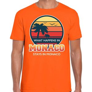 Monaco zomer t-shirt / shirt What happens in Monaco stays in Monaco voor heren - oranje - Monaco party / vakantie outfit / kleding/ feest shirt XXL