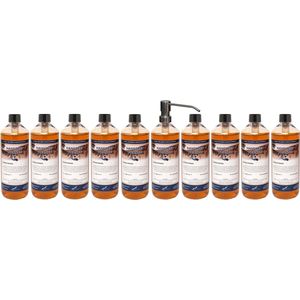 Handzeep Orange 500 ml - set van 10 stuks - met gratis RVS zilverkleurige pomp - Voordeelverpakking