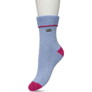 Bonnie Doon Huissokken met Anti-Slip voor Dames Blauw/Roze maat 36/42 - Warme Slofsokken - Badstof Binnenzijde - Zeer Zachte Winter Sokken - Thuis Sokken - Home Socks - Niet knellend - Gladde naden - Katoen - Jeans Heather/Rose Violet - BP211124.254