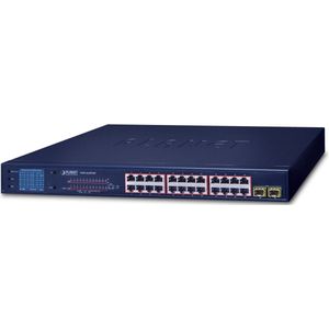 Planet - GSW-2620VHP - Netwerkschakelaar - Zwart - 24 Poorten - 300 Watt PoE