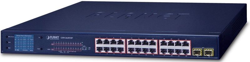 Planet - GSW-2620VHP - Netwerkschakelaar - Zwart - 24 Poorten - 300 Watt PoE