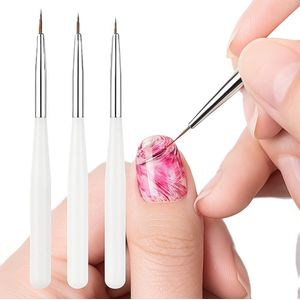 Nagel Decoratie Kwast Set – 3-delige Professionele Nail Art Penselen | Wit | Voor Gelnagels, Manicure & Pedicure