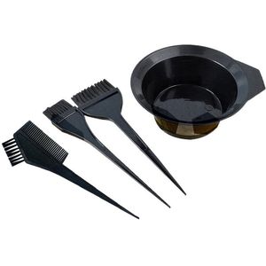 Haarverfset - Met 3 kwasten en kommetje - Haarverfkwasten - Plastic - Haarverf Kwast - Haarverfbenodigdheden - Haarverf kwasten met bakje - Kappers Producten - Kappers Accessoires - Zwart