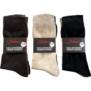 Sokken heren 100% katoenen sokken set van 9 paar assorti kleuren bruin en zwart maat 43/46