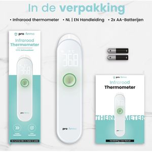 Pro Firmo Infrarood Thermometer – Digitale Contactloze Koortsthermometer voor Baby, Kind & Volwassene – Voorhoofdthermometer met Kleurindicator – Snel & Hygiënisch – Incl. Batterijen