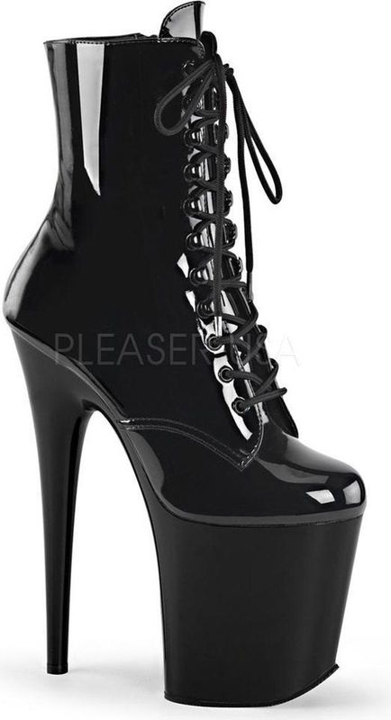 Pleaser - Flamingo-1020 - Plateau Laarzen - Zwart - Hak 8 inch, Plateau 4 inch, Materiaal: PU/TPU, Lakleer, Rubber