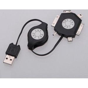 6-in-1 Retractable USB Charger (Zwart)