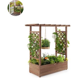 Plantenbak met klimrek - Bloembak - Weerbestendig - Met trellis - Buiten - Hout - Plantenrek - Rechthoekig -Bruin
