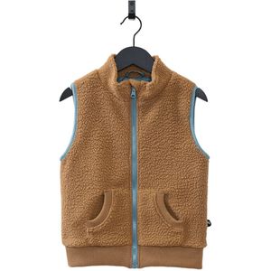 Ducksday - fleece bodywarmer voor kinderen - teddy sherpa - unisex - camel bruin - petrol blauw - maat 92/98