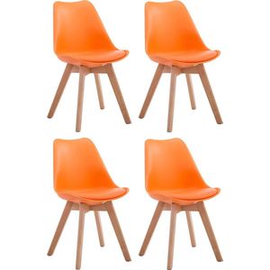 CLP Borneo Set van 4 eetkamerstoelen - Zonder armleuning - Hout frame - Kunstleer - oranje natura