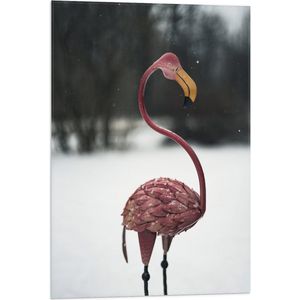 Vlag - Sierlijk Flamingo beeld in Winters Landschap - 50x75 cm Foto op Polyester Vlag