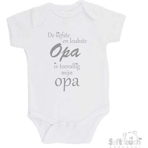 100% katoenen Romper ""De liefste en leukste Opa is toevallig mijn Opa"" Unisex Katoen Wit/grijs Maat 68/74