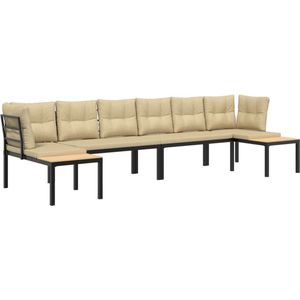 vidaXL - 4-delige - Loungeset - met - kussens - gepoedercoat - staal - zwart