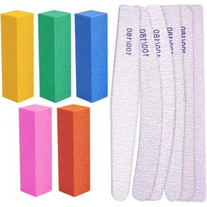 Professionele Nagelvijl en Buffers Set van 10 - 5 STKS Dubbelzijdig Emery Board en 5 STKS Nail Buffer Blok voor Manicure - Trimmen, Slijpen, Polijsten en Shining