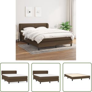 The Living Store Boxspring met matras stof donkerbruin 140x190 cm - Boxspringbed - Donkere Meubels - Houten Bed Frame - Pocketed Spring Mattress - Medium Firm Mattress