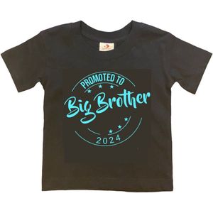 Shirt Aankondiging zwangerschap Promoted to Big Brother 2024 | korte mouw | Zwart/aquablauw | maat 134/140 zwangerschap aankondiging bekendmaking Baby big bro brother Grote Broer