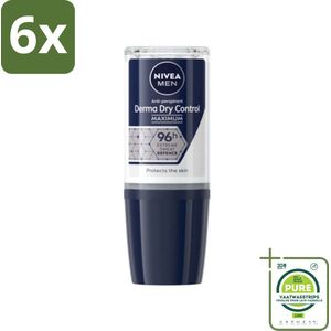 NIVEA MEN - Deodorant Roller - Derma Dry Control - 50 ml - Voordeelverpakking - 6 stuks - Anti-zweet - Zweetcontrole