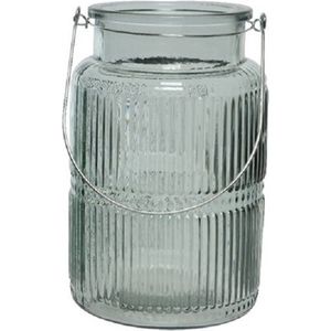 Decoris Windlicht - glas - lichtgroen - transparant - kaarshouder - 22 cm