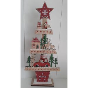 Houten kerstboom X-mas 42 cm met auto