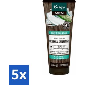 5 x Kneipp - Shampoo & Douche - Men - Fresh & Sensitive - Voor gevoelige en droge huid - 200 ml - Hydraterend - Verzachtend - Natuurlijke Ingrediënten - Aloë Vera - Sensitive Complex
